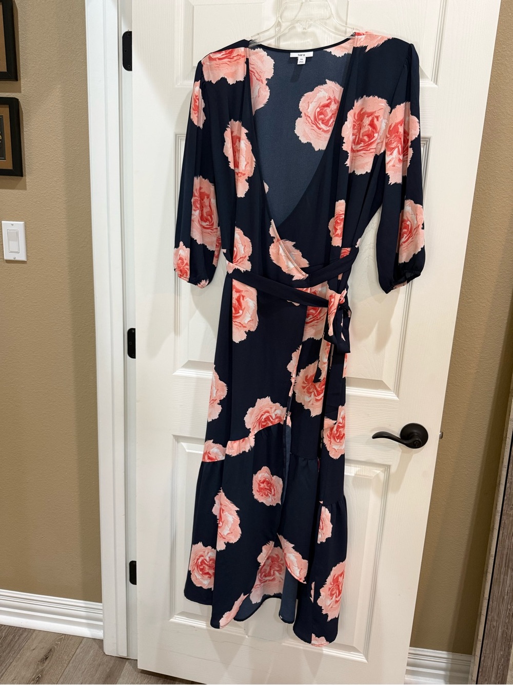Bar III Navy Wrap Midi Dress with Pink Floral Print wrap dress